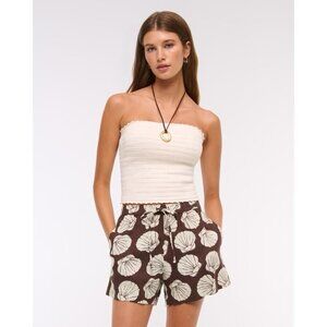 NWT Abercrombie and Fitch Mid Rise Linen-Blend Pull-On Short